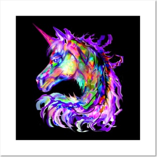 Colorful rainbow psychedelic Beautiful Cute Unicorn Head Magical Fantasy Art Posters and Art